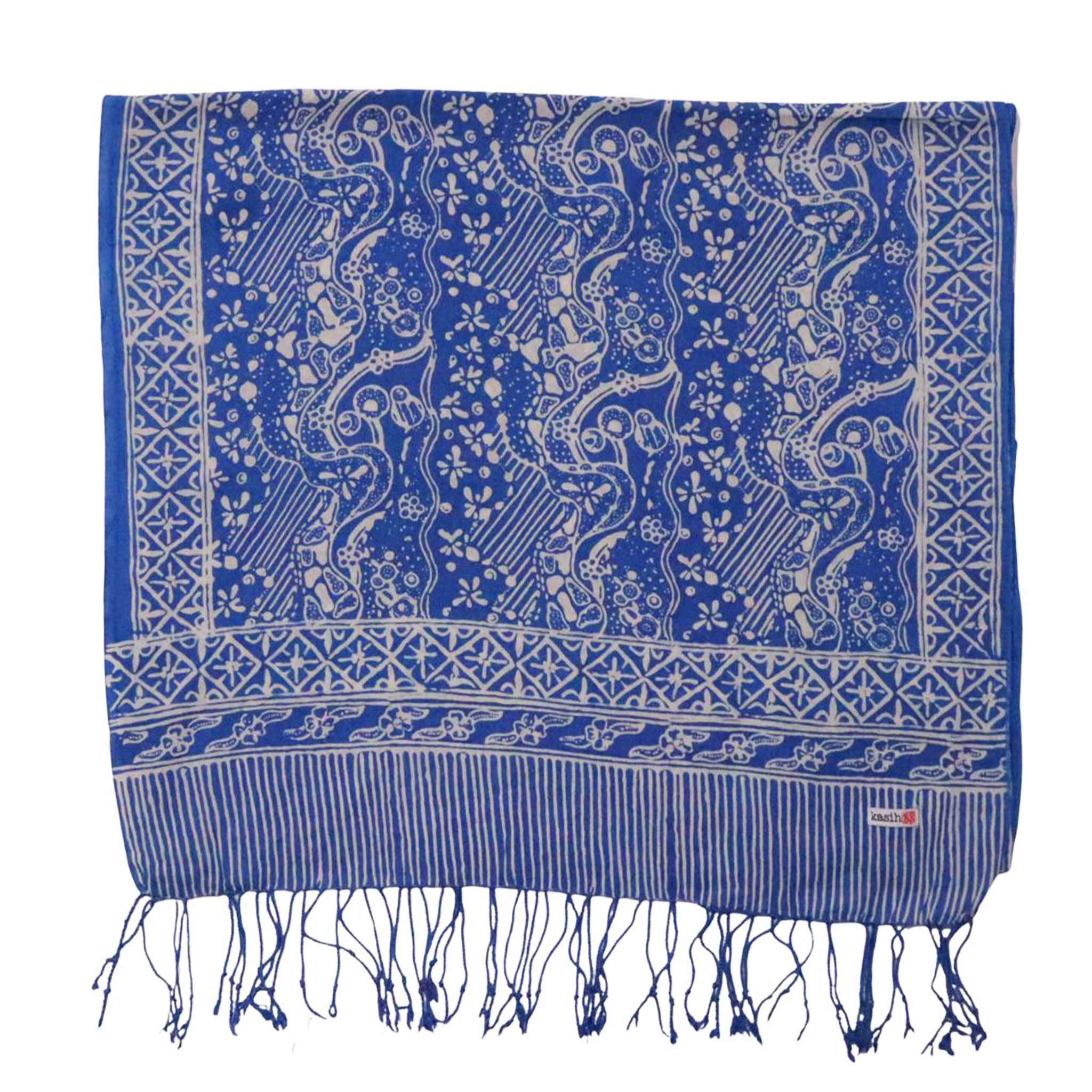 Handmade Batik Scarf, 100% Soft Cotton, Blue White, Tidal Flow