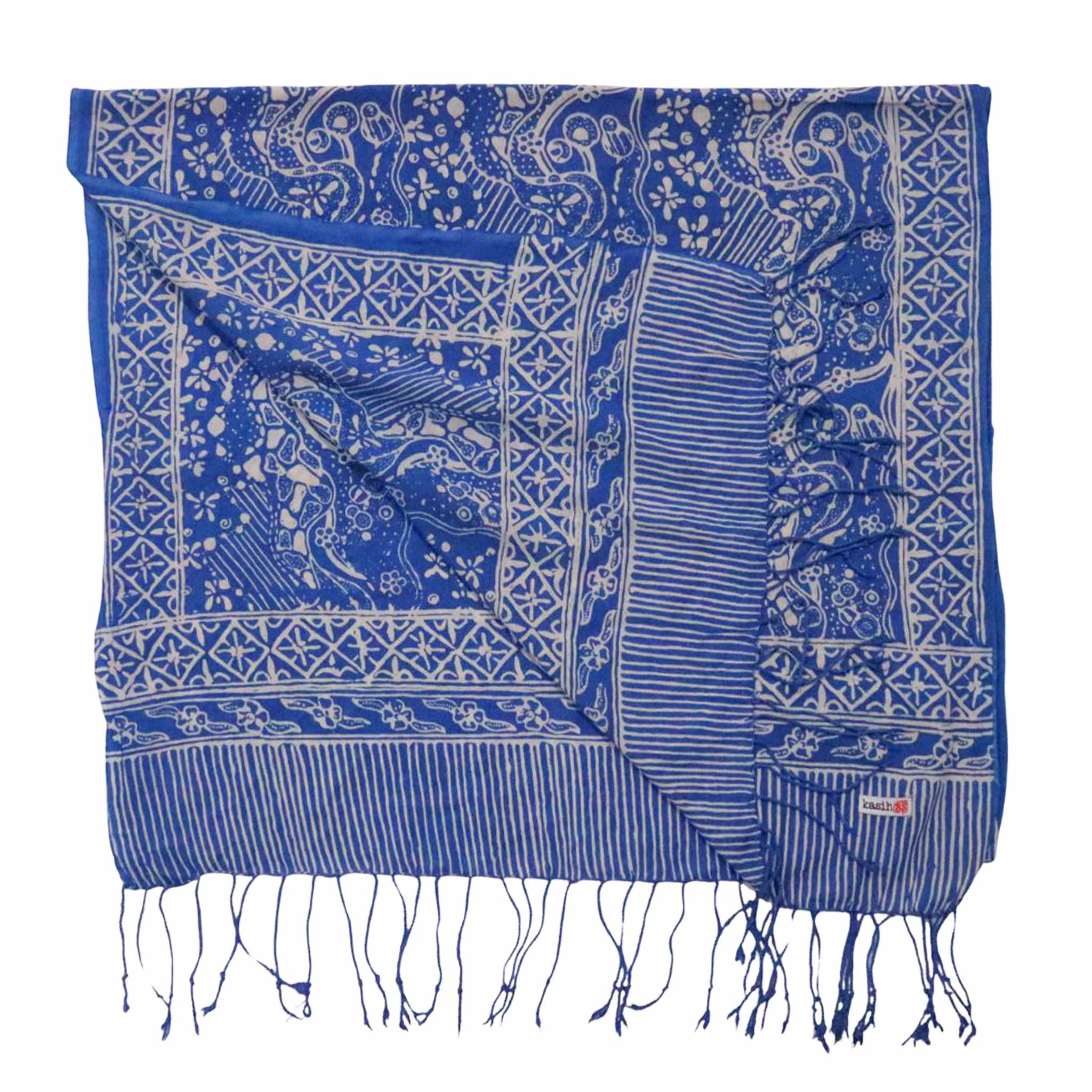 Handmade Batik Scarf, 100% Soft Cotton, Blue White, Tidal Flow