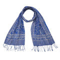 Handmade Batik Scarf, 100% Soft Cotton, Blue White, Tidal Flow
