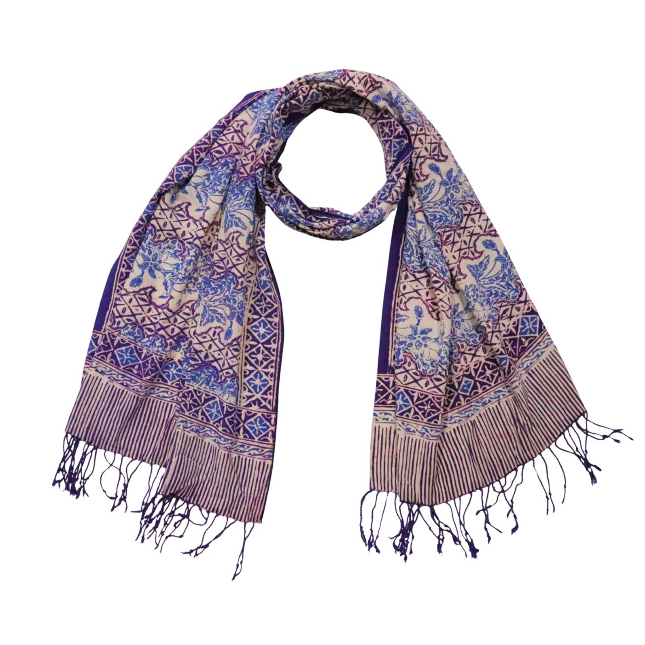 Handmade Batik Scarf - soft Cotton - Vines in Navy Blue