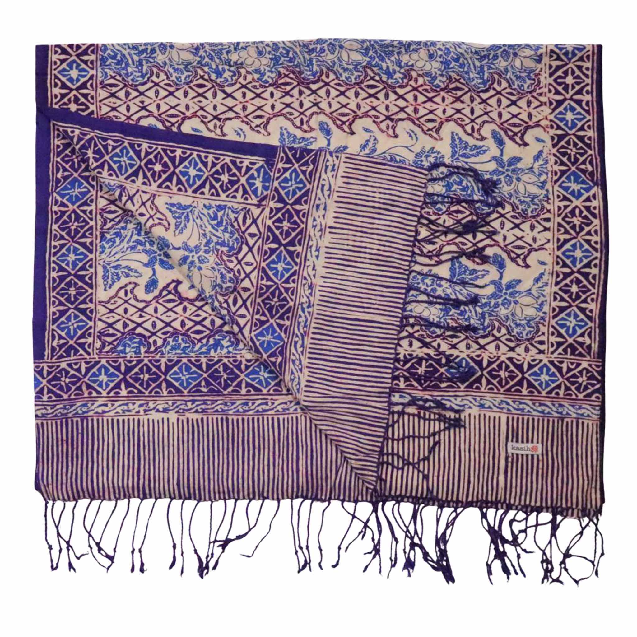 Handmade Batik Scarf - soft Cotton - Vines in Navy Blue