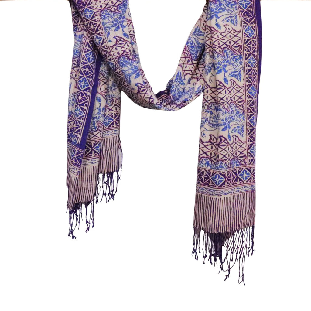 Handmade Batik Scarf - soft Cotton - Vines in Navy Blue