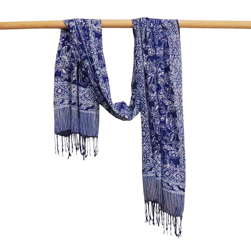 Handmade Batik Scarf - Cotton - Wings, Blue