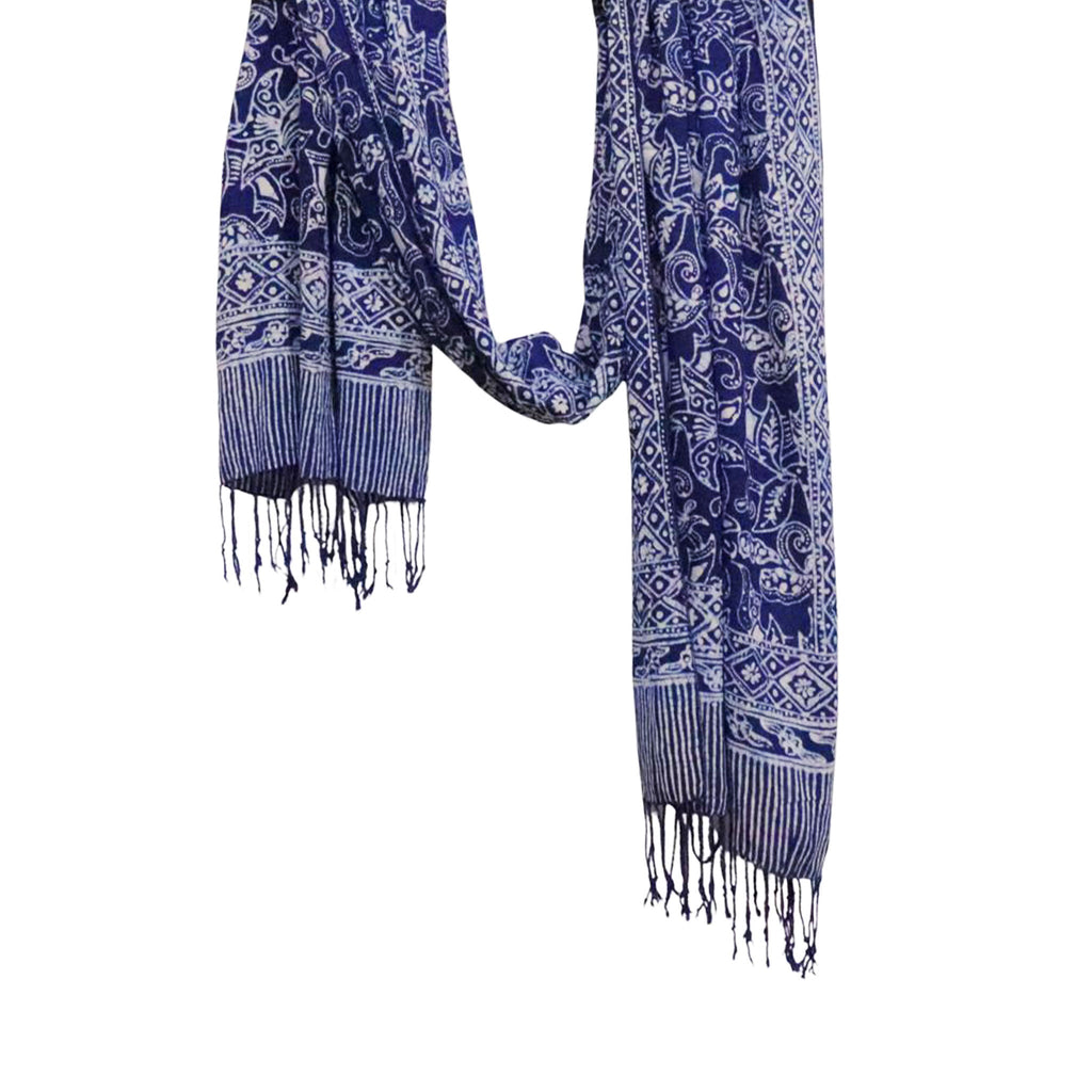 Handmade Batik Scarf - Cotton - Wings, Blue