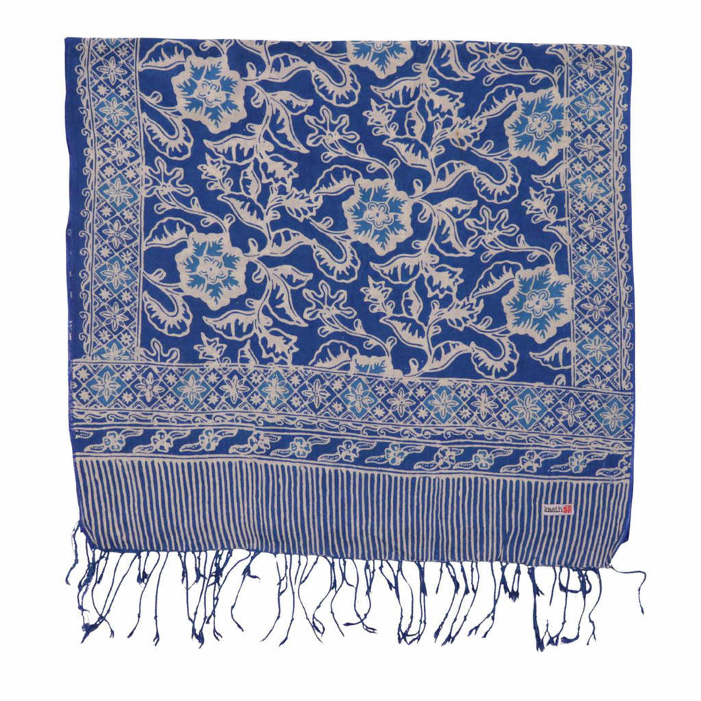 Handmade Batik Scarf, 100% Soft Cotton, Blue Tendril