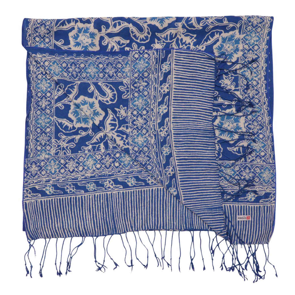 Handmade Batik Scarf, 100% Soft Cotton, Blue Tendril