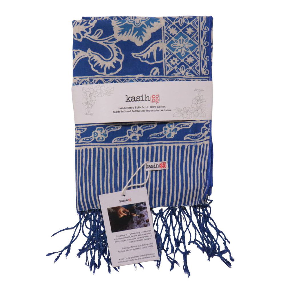 Handmade Batik Scarf, 100% Soft Cotton, Blue Tendril