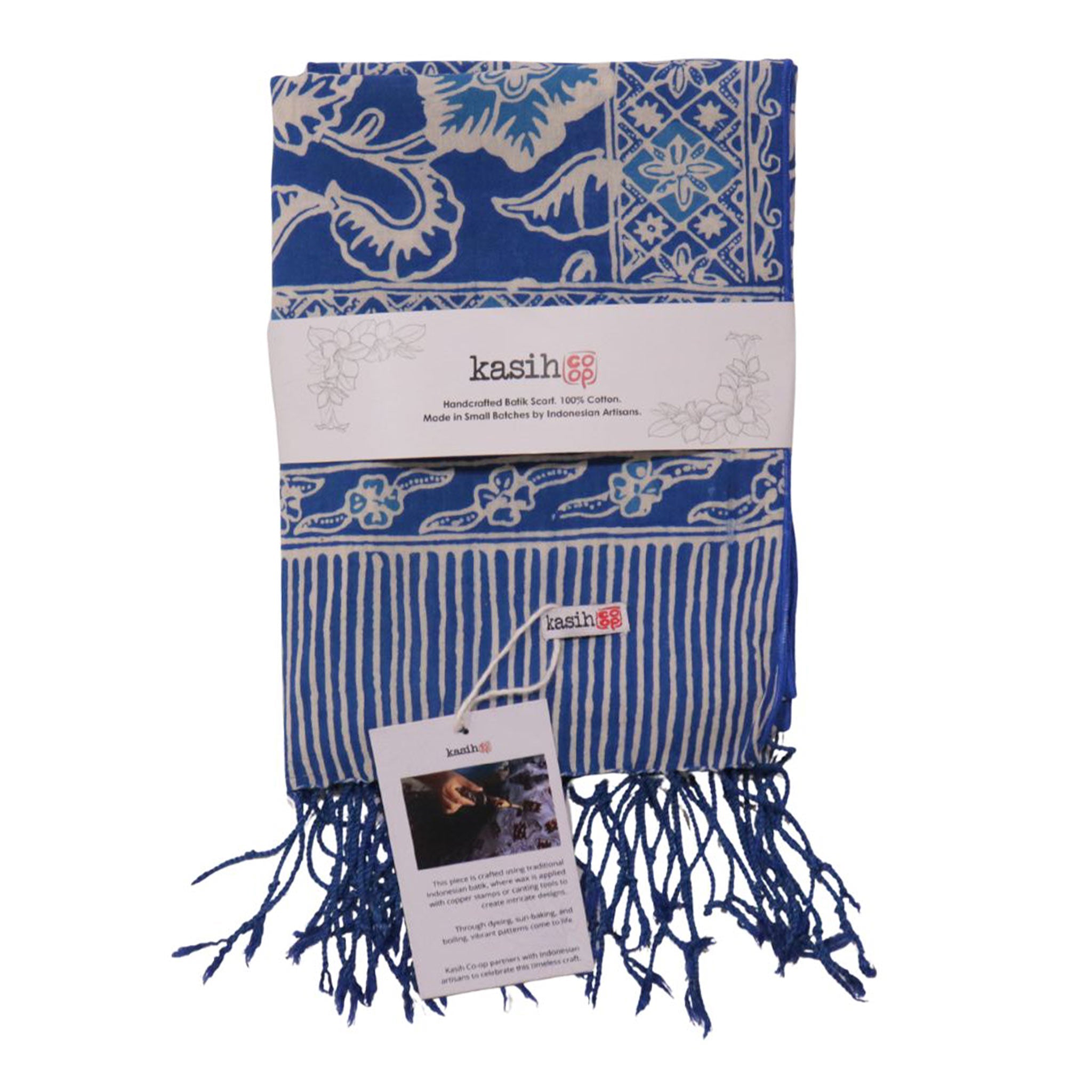 Handmade Batik Scarf, 100% Soft Cotton, Blue Tendril