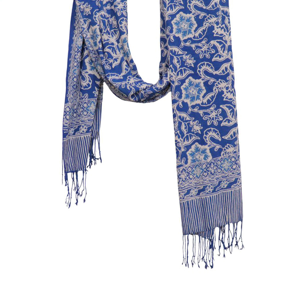 Handmade Batik Scarf, 100% Soft Cotton, Blue Tendril