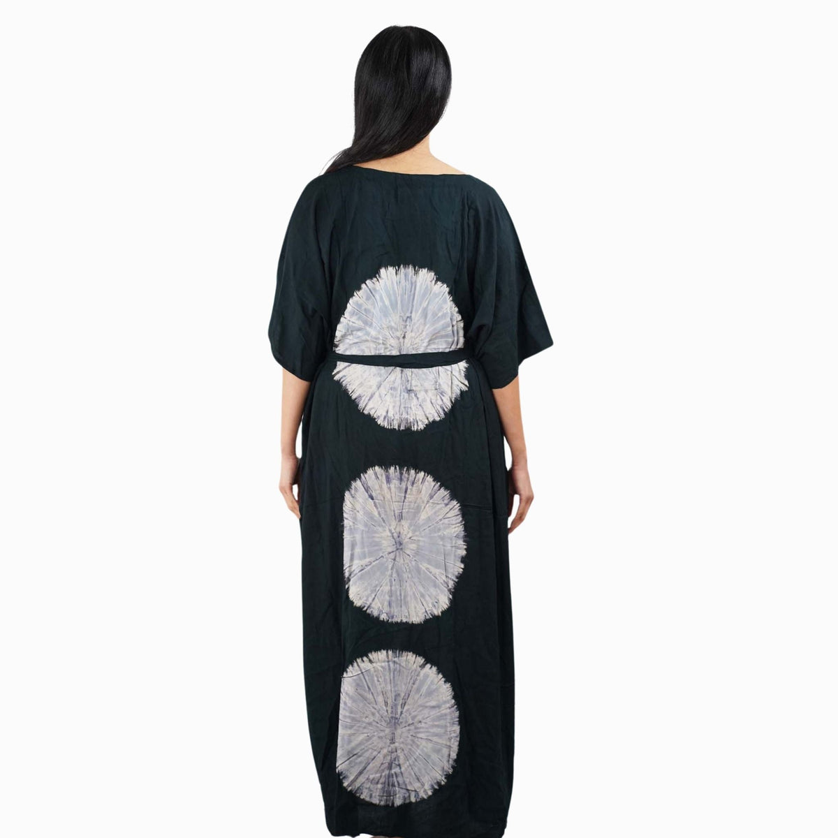 Kaftan Tie Dye Long Dress Shibori Black White Floral Pattern
