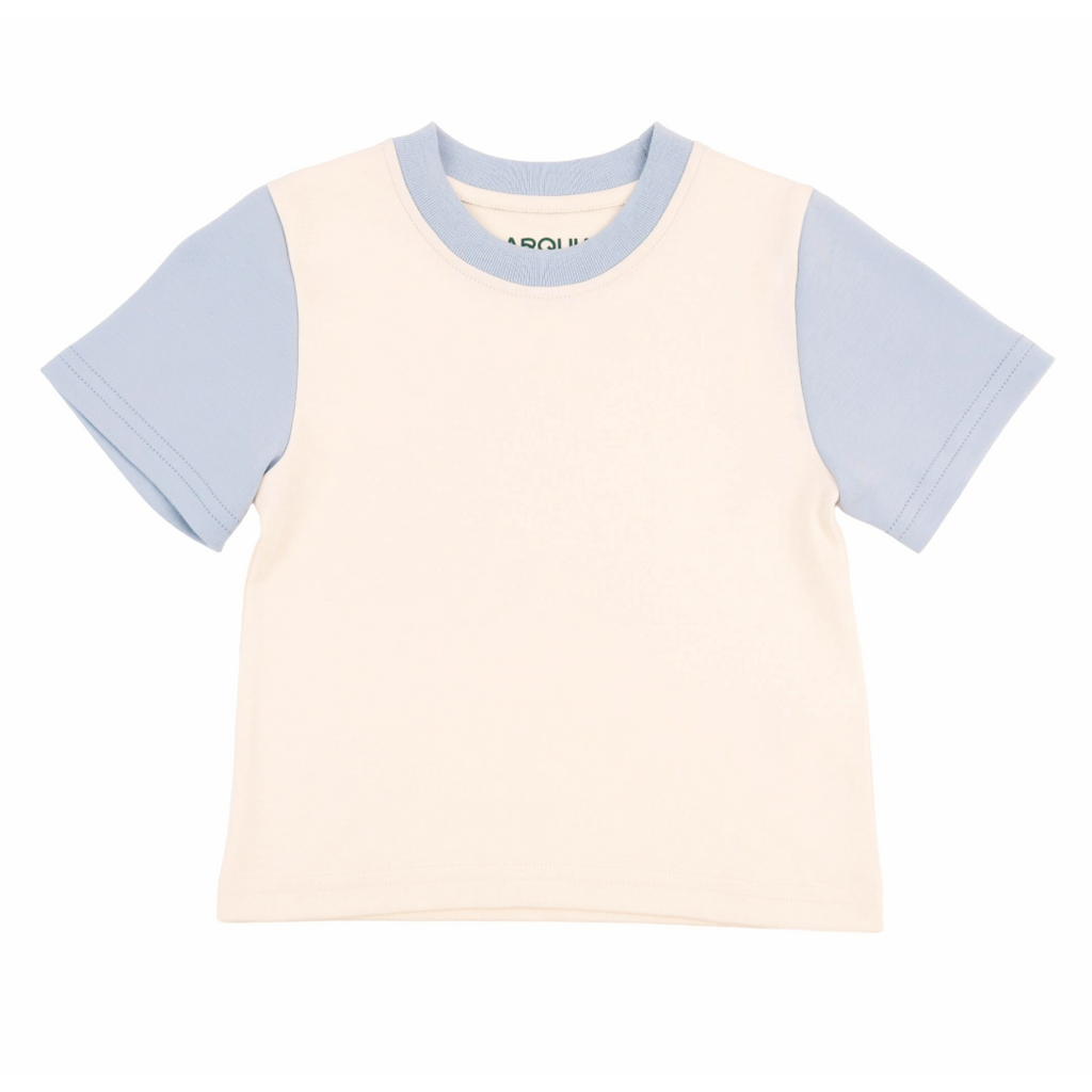 Kids Colorblock Tee in White with Light Blue