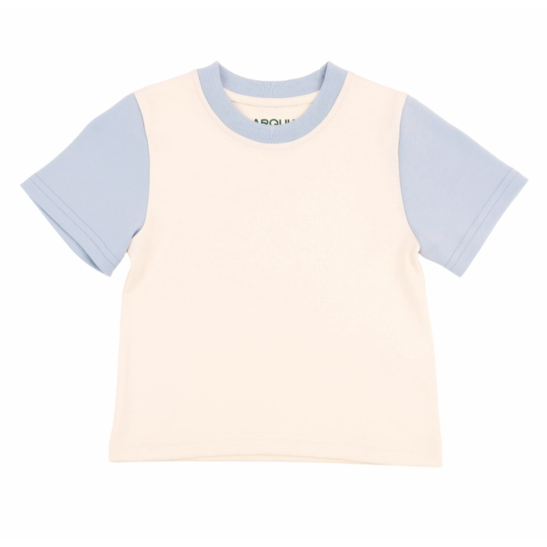 Kids Colorblock Tee in White with Light Blue