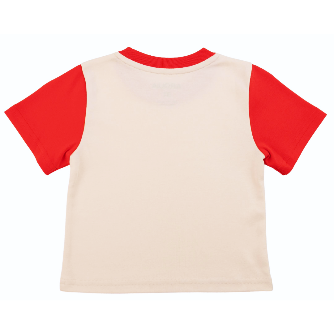 Kids Colorblock Tee in White with Engine Red