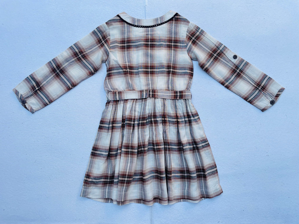 Brown Plaid Girl's Rayon Blend Dress