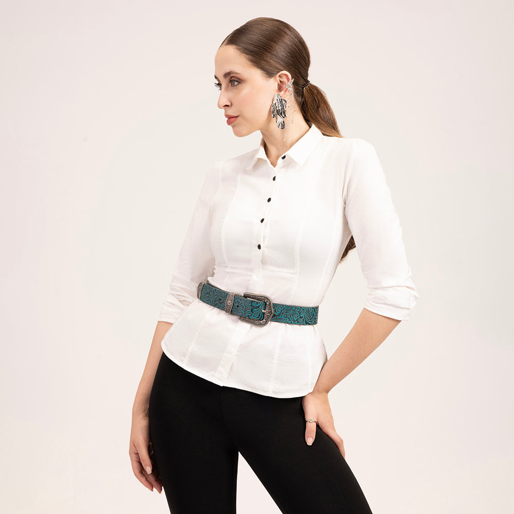 Loyal West Sophia Belt- Turquoise Floral Leather