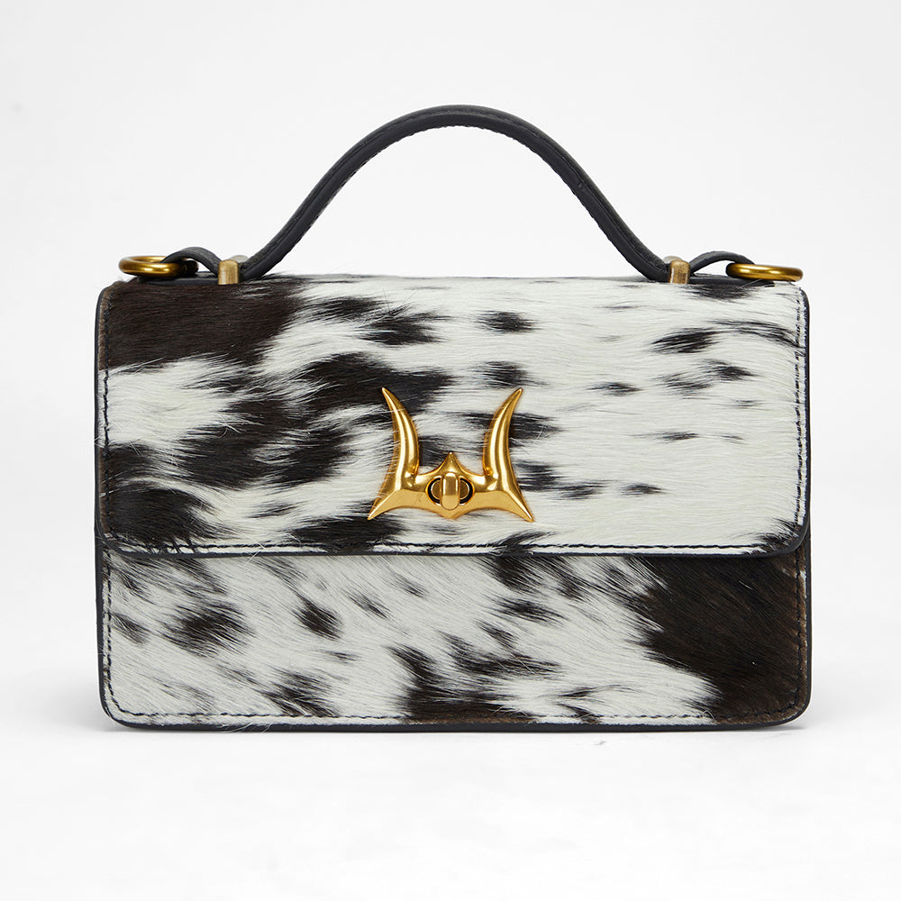 Loyal West VALENCIA OSTRICH LEATHER BAG - BLACK & WHITE COWHIDE
