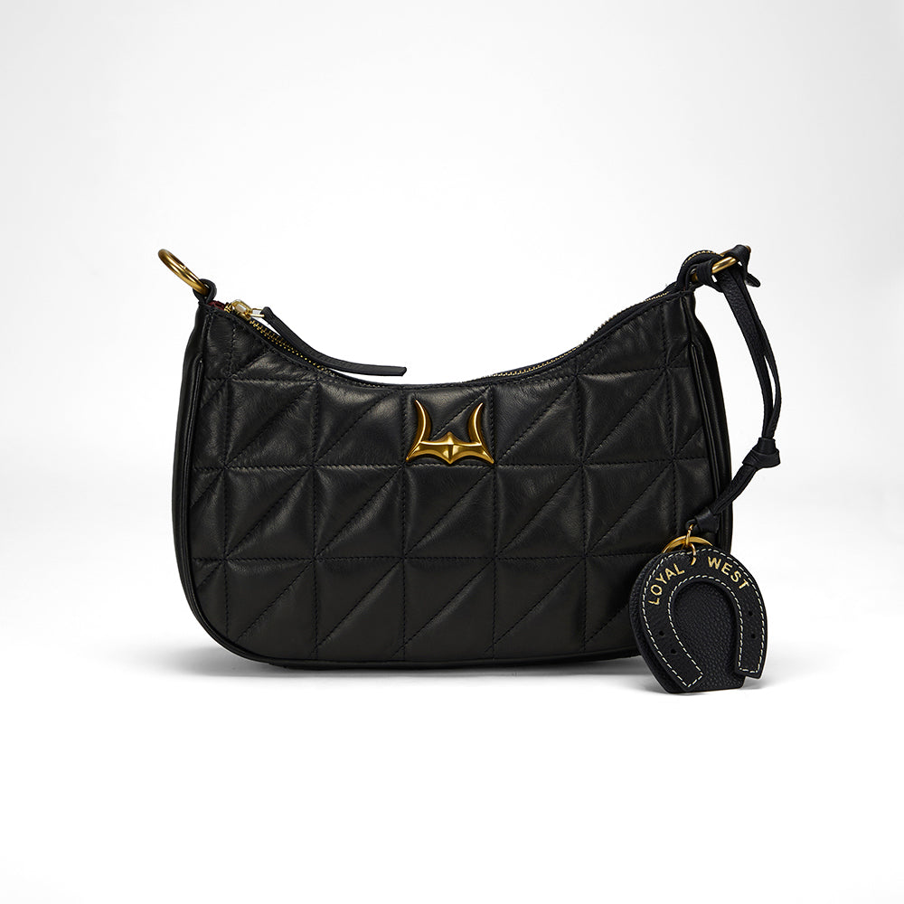 Loyal West HORSE SHOE BAG CHARM IN CALF LEATHER - BLACK