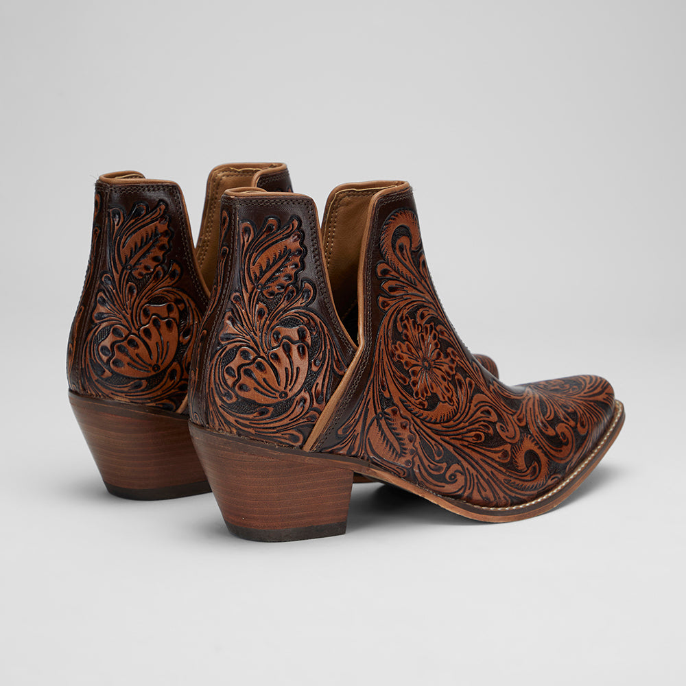 LOYAL WEST X MYRA Handtooled Booties - Tan