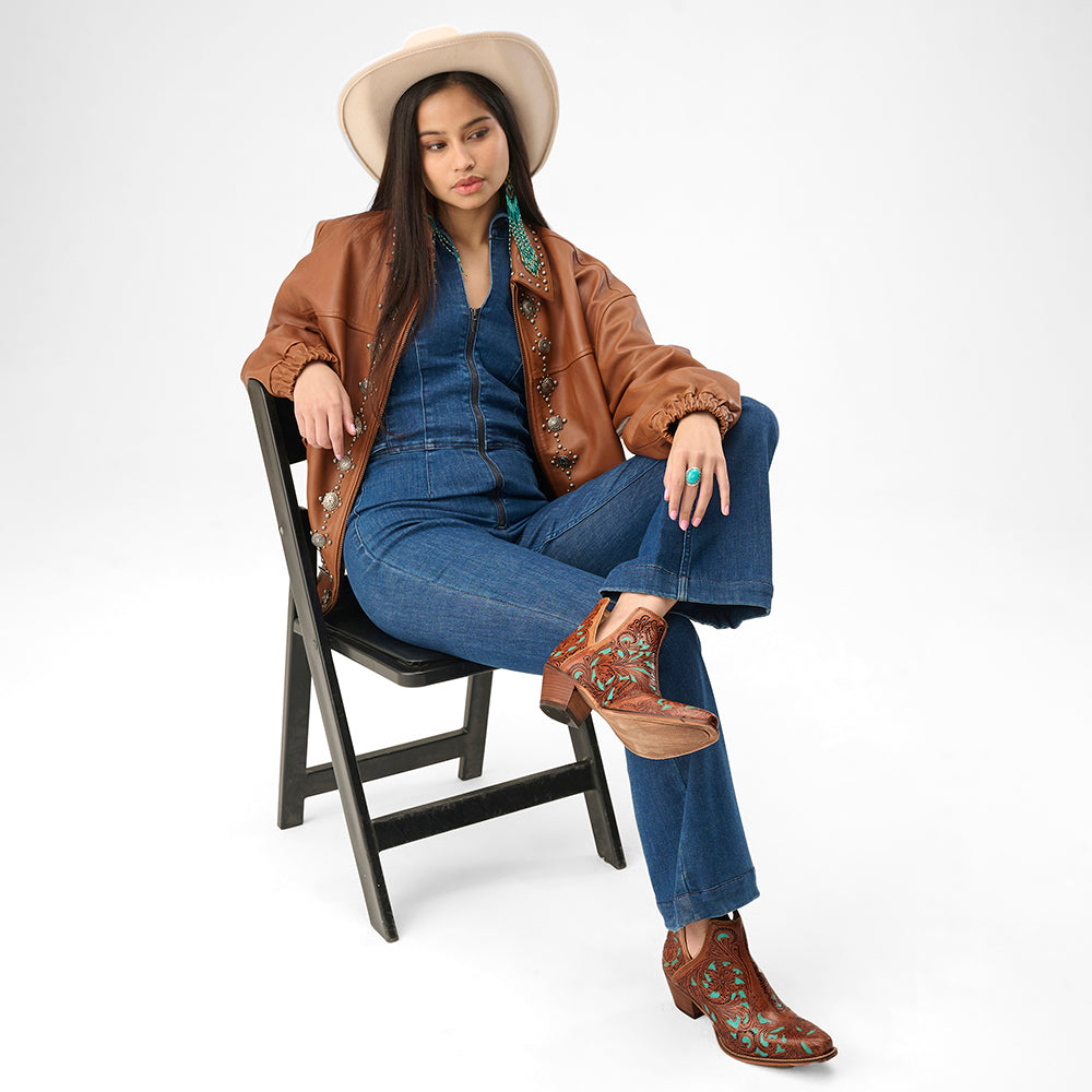 Loyal West X Myra Handtooled Booties - Turquoise