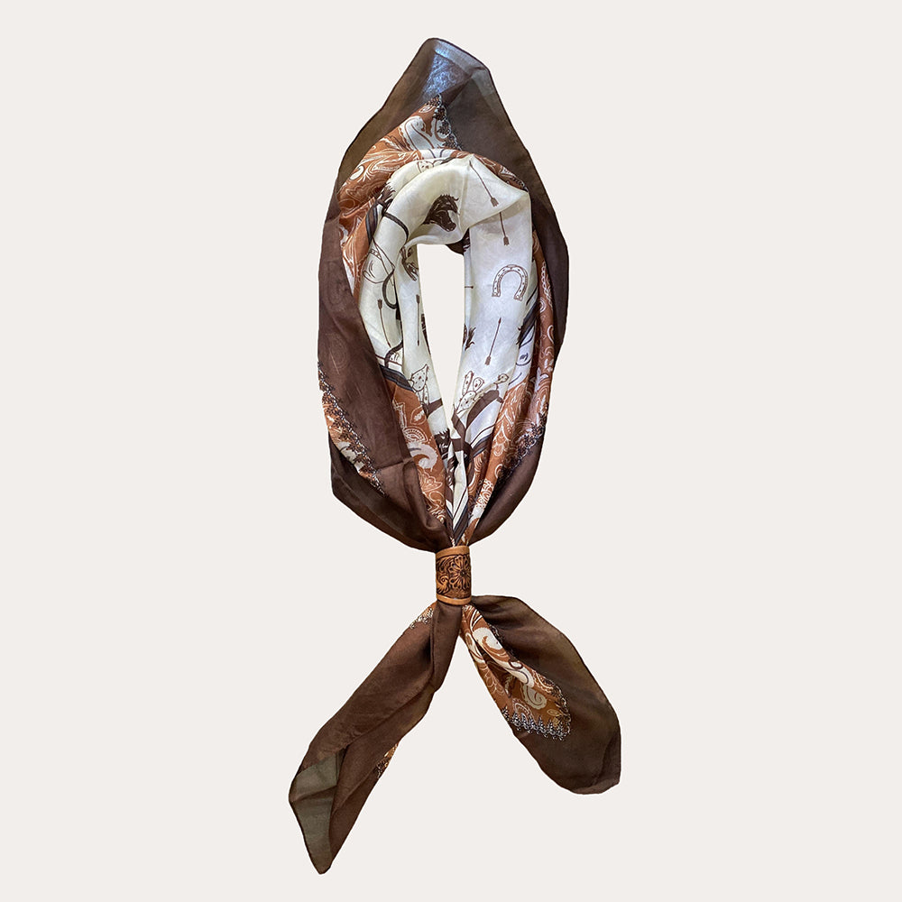 Loyal West Daylight'S Ballet Silk Scarves With Handtooled Leather Slider - Bone & Saddle