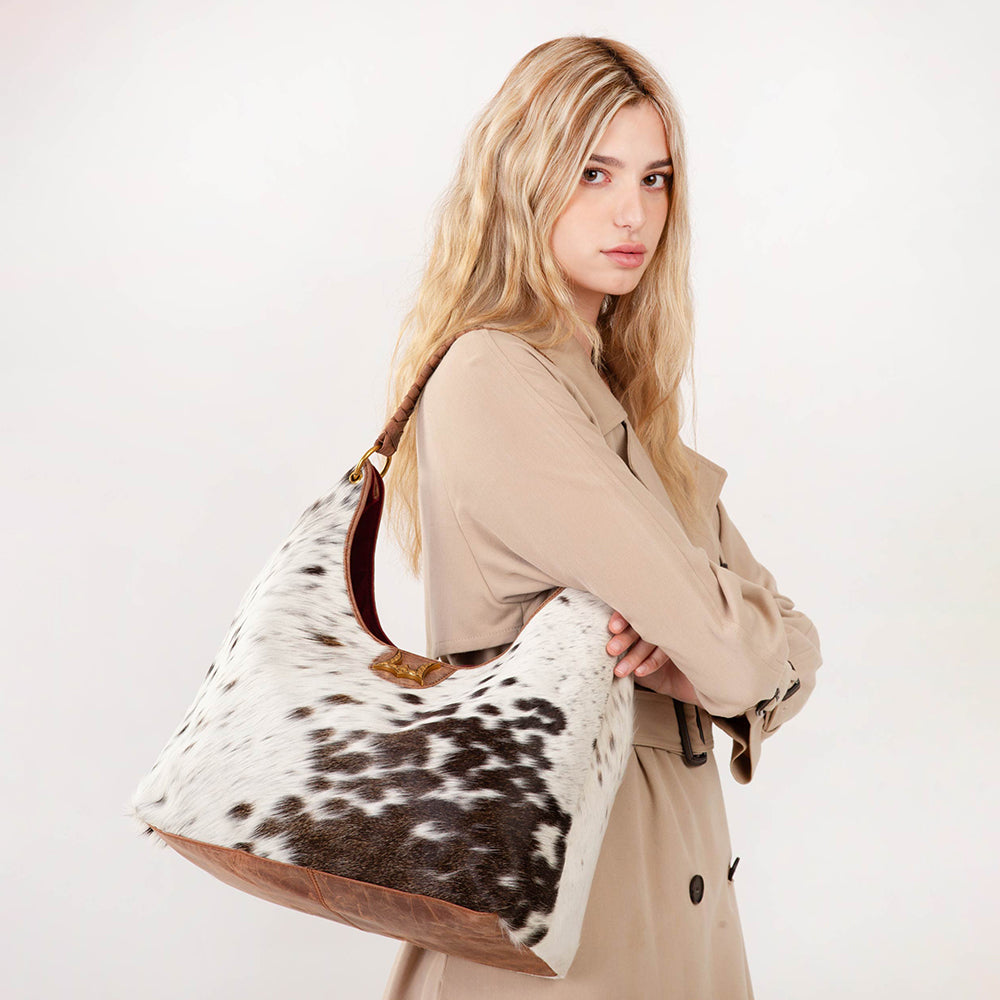 Loyal West LW Large Purse for Women with hairon leather and smooth calfskin with comfortable strap