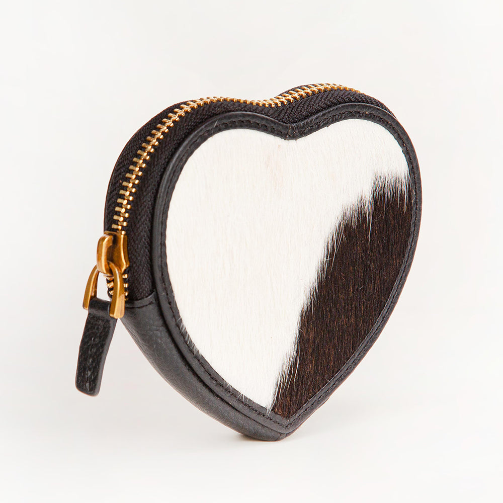 Loyal West Cupid Coin Pouch with black and white cowhide for everyday use