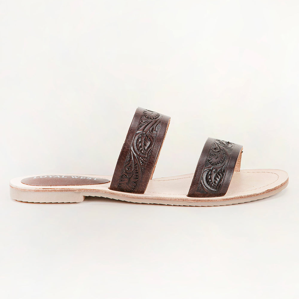 Loyal West Mesa Wanderer Sandals - Black Handtooled Leather