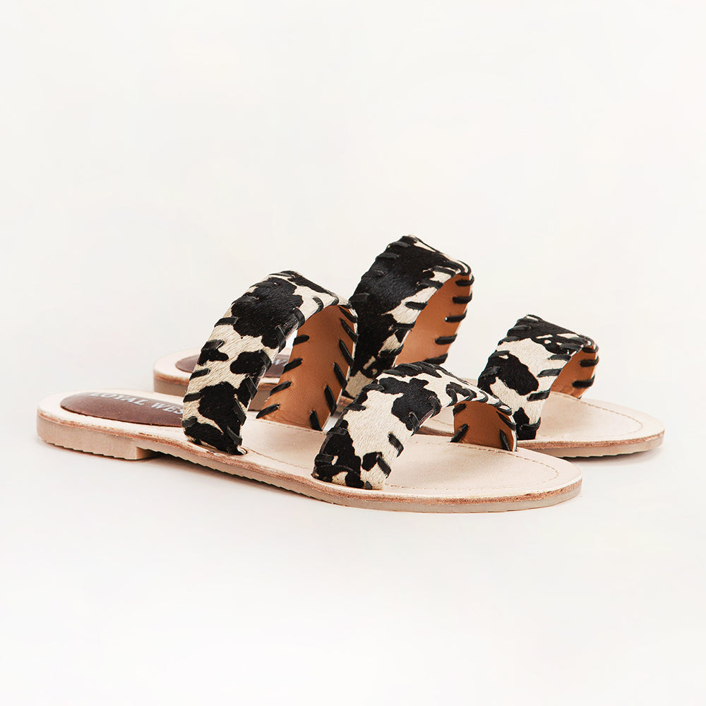 Loyal West Mesa Wanderer Sandals - Black And White Cowhide
