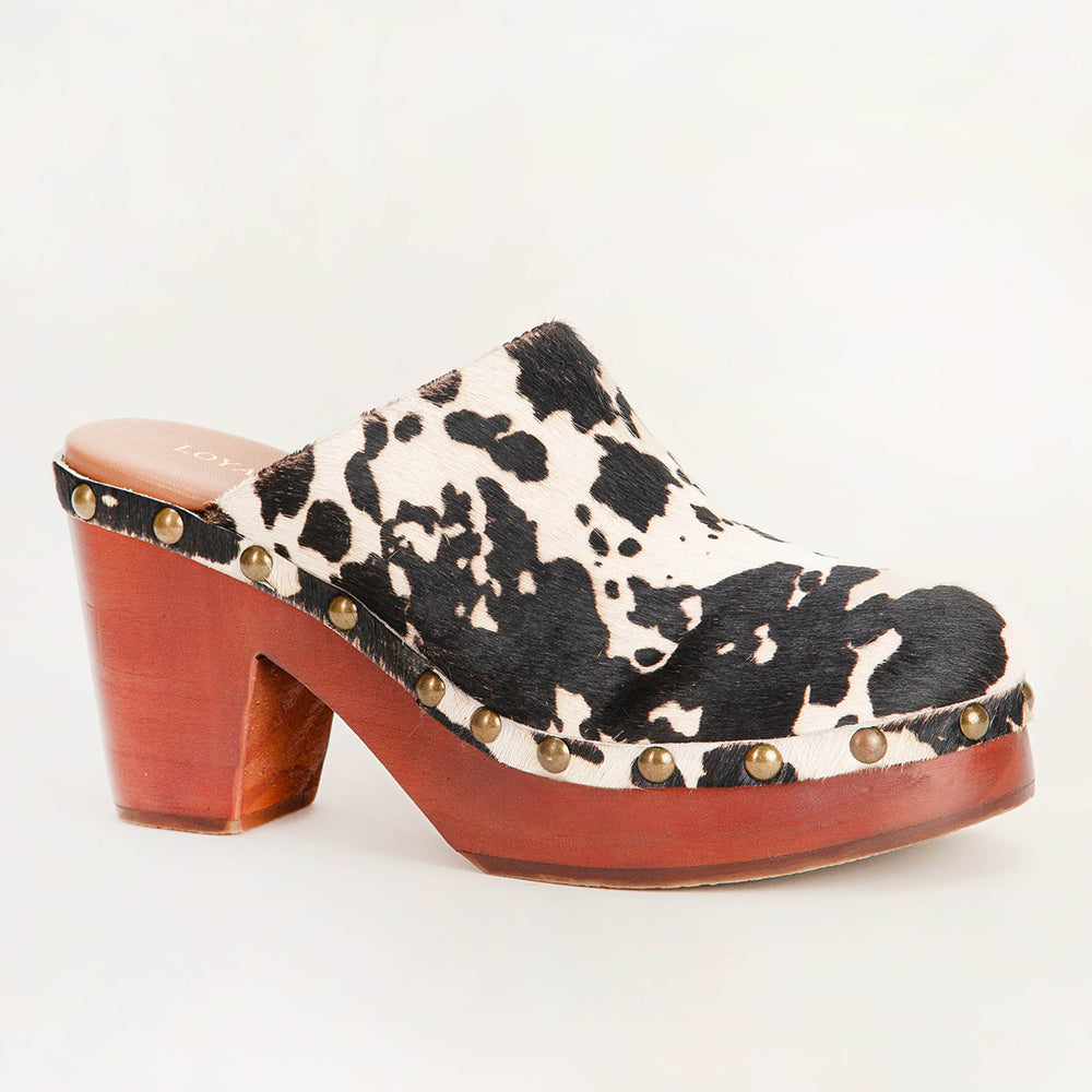 Loyal West Carlotta Trail Clogs Black And White Cowhide