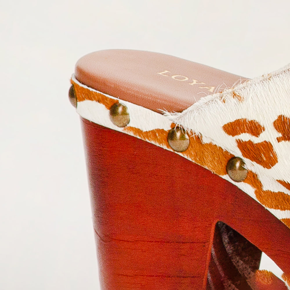 Loyal West Carlotta Trail Clogs Brown And White Cowhide