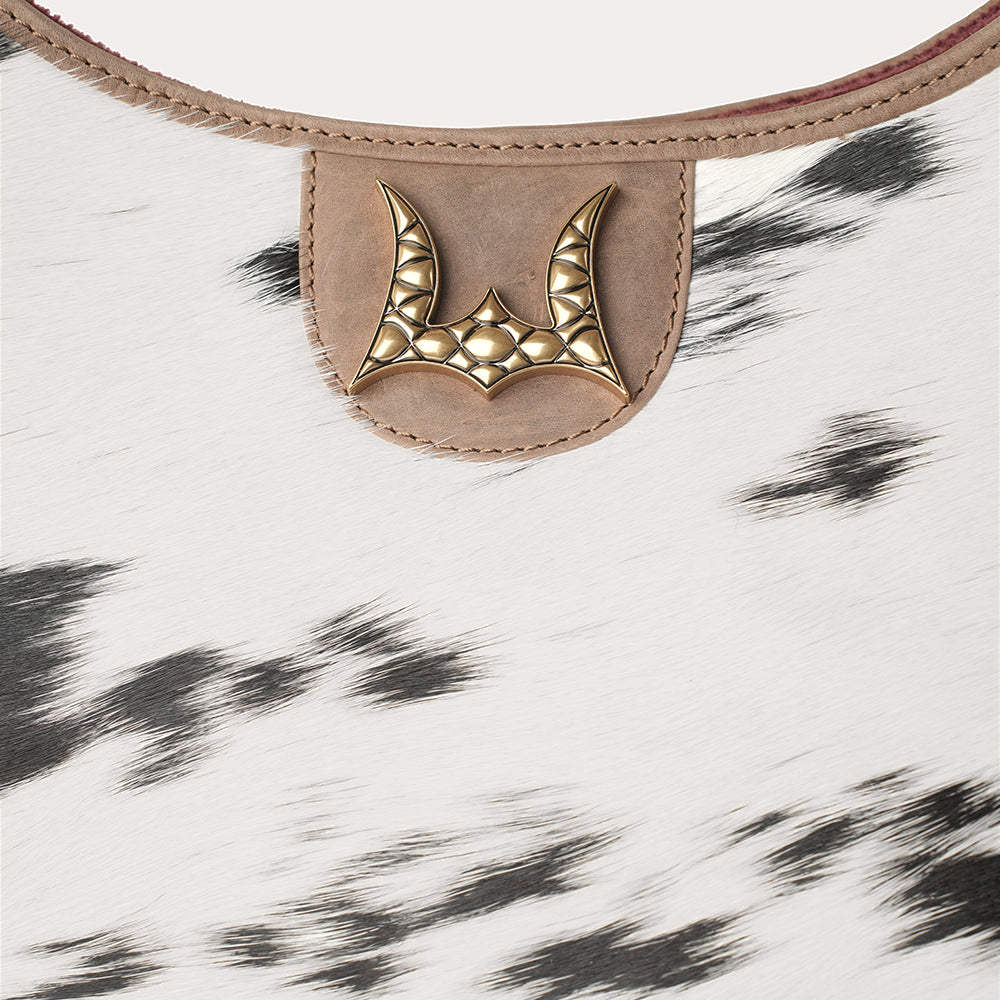 LW Large Purse - Black & White Cowhide with Oiled Brown Leather