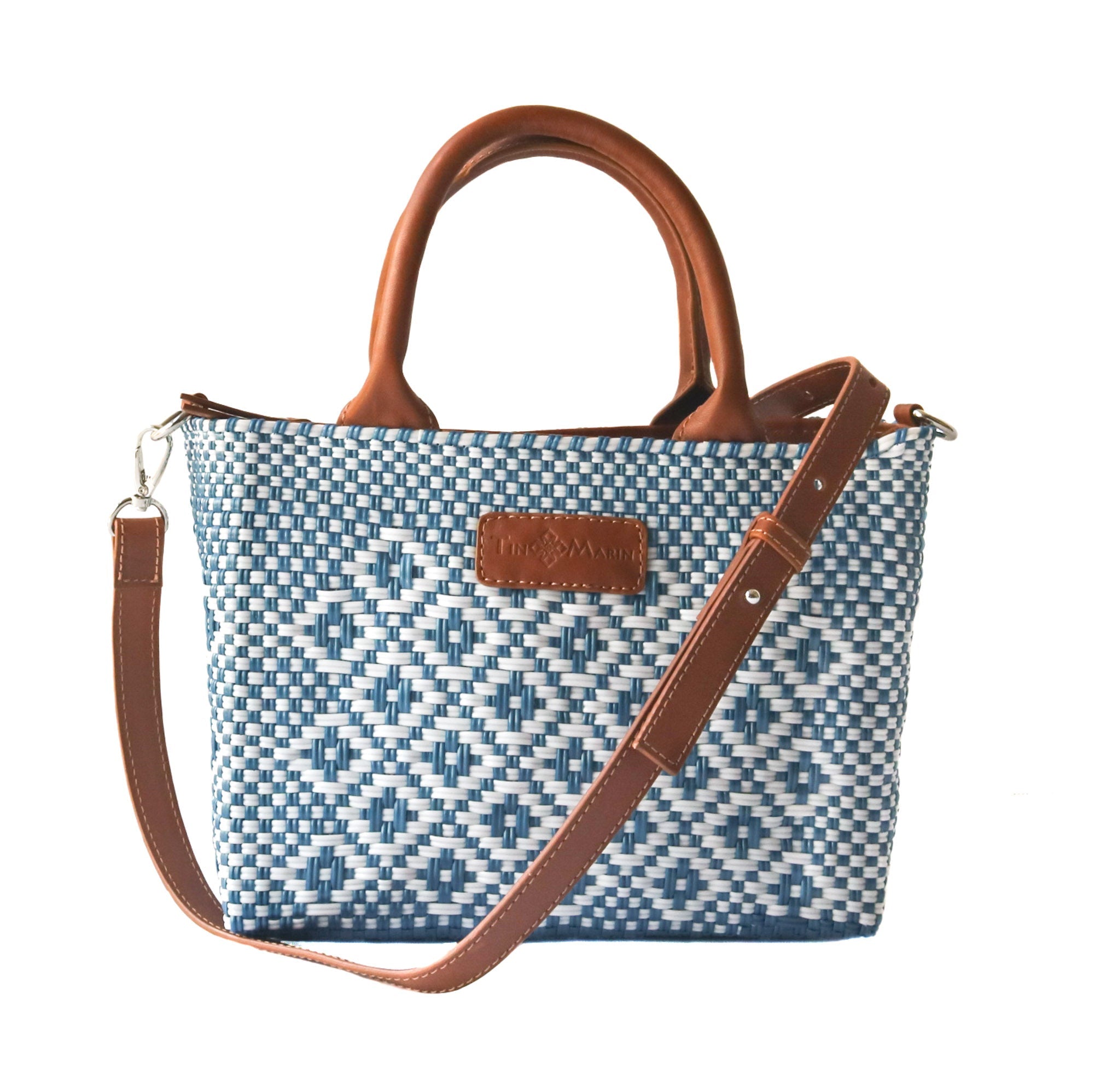 Marine Small Woven Crossbody Bag - Tan Leather