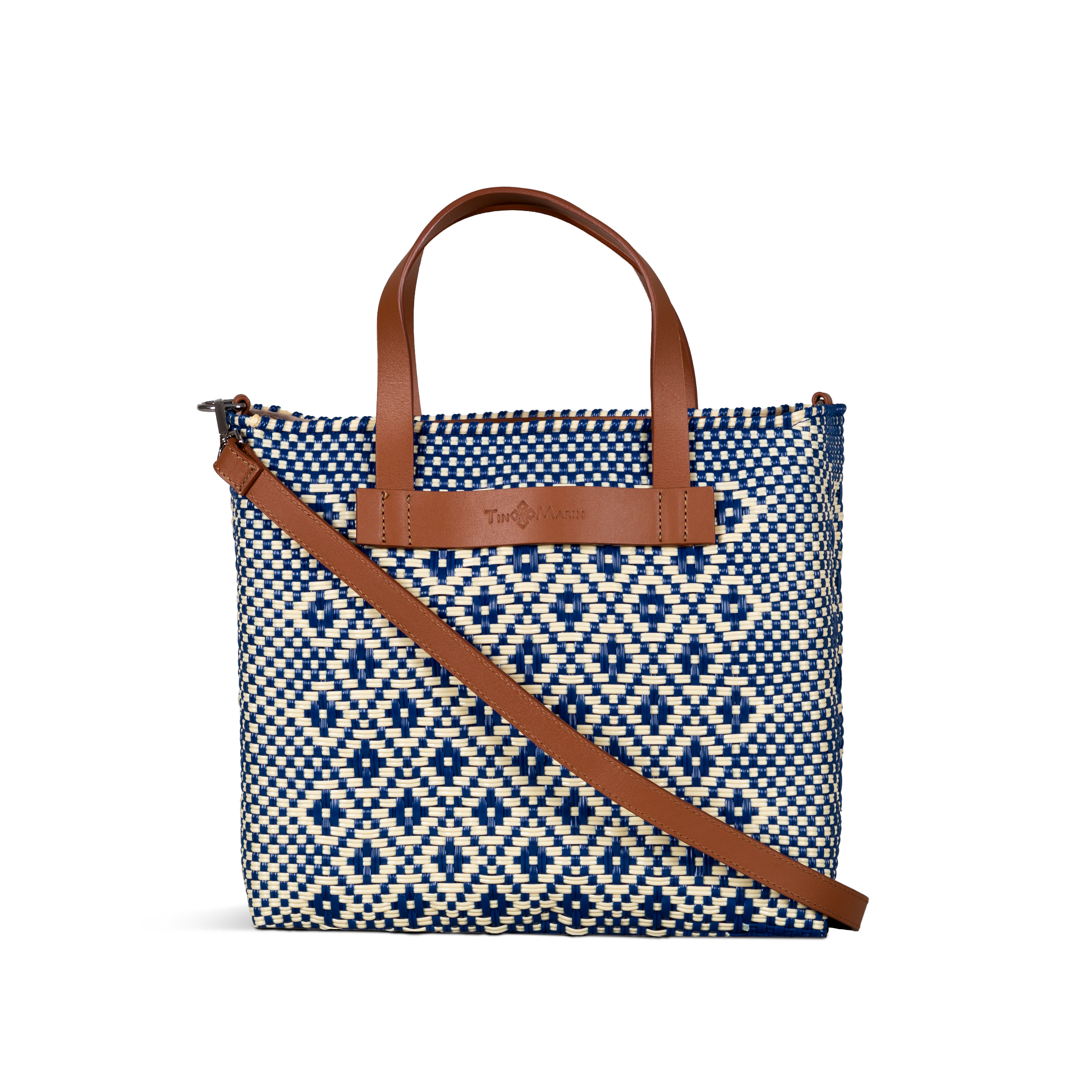 Mixte Large Woven Crossbody Bag - Tan Leather