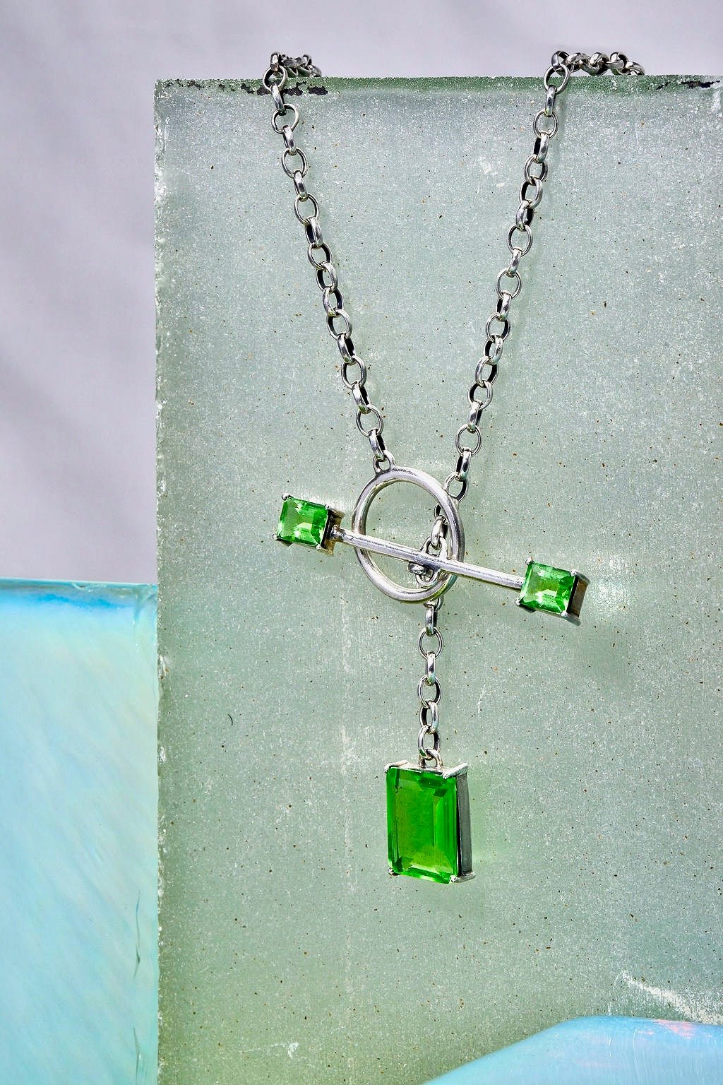 Gem Drop Toggle Necklace in Green Envy (Silver) SHIPS IN FEBRUARY