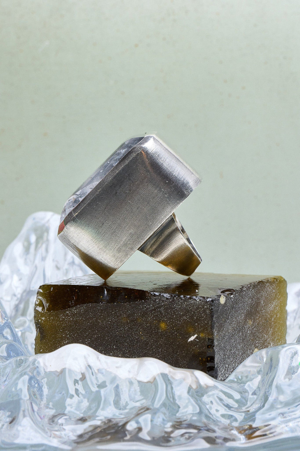 Square Goliath Ring in Striated Crystal (Silver) SHIPS IN FEBRUARY