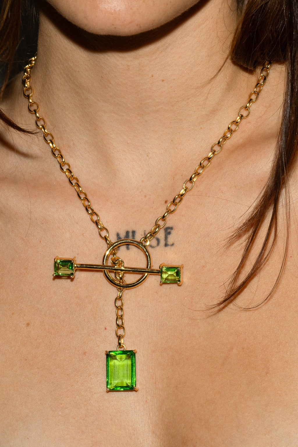 Gem Drop Toggle Necklace in Green Envy (Gold) SHIPS IN FEBRUARY