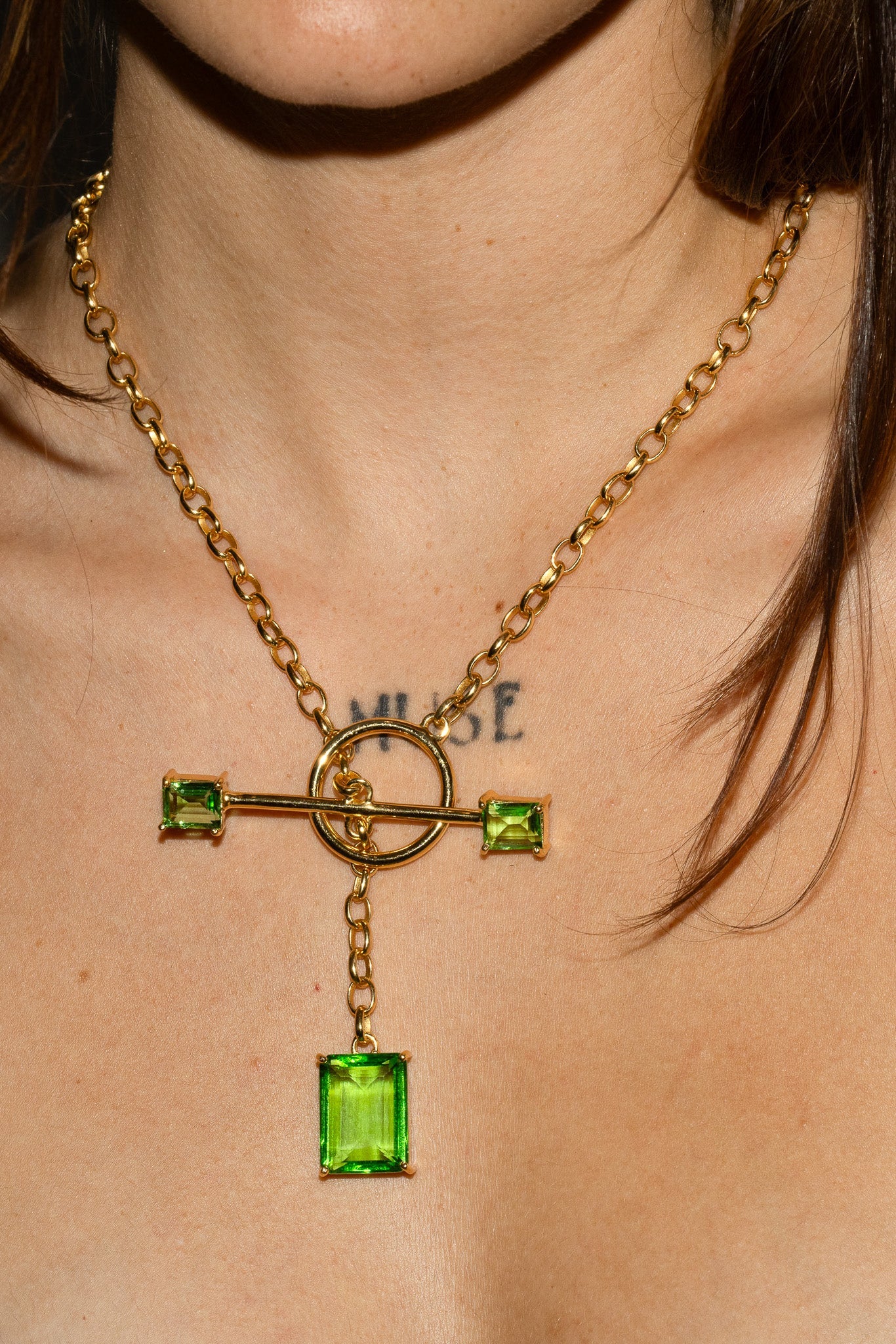 Gem Drop Toggle Necklace in Green Envy (Gold) SHIPS IN FEBRUARY
