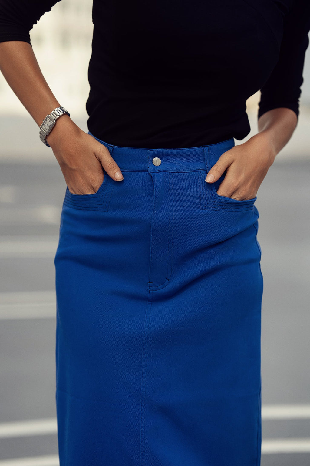 STRETCH COLORED DENIM  SKIRT