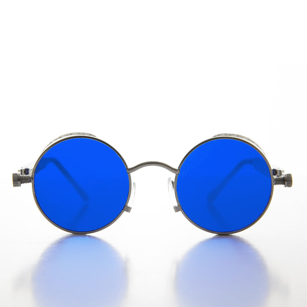 Round Steampunk Goggle Sunglass with Tinted Lenses - Orwell 2