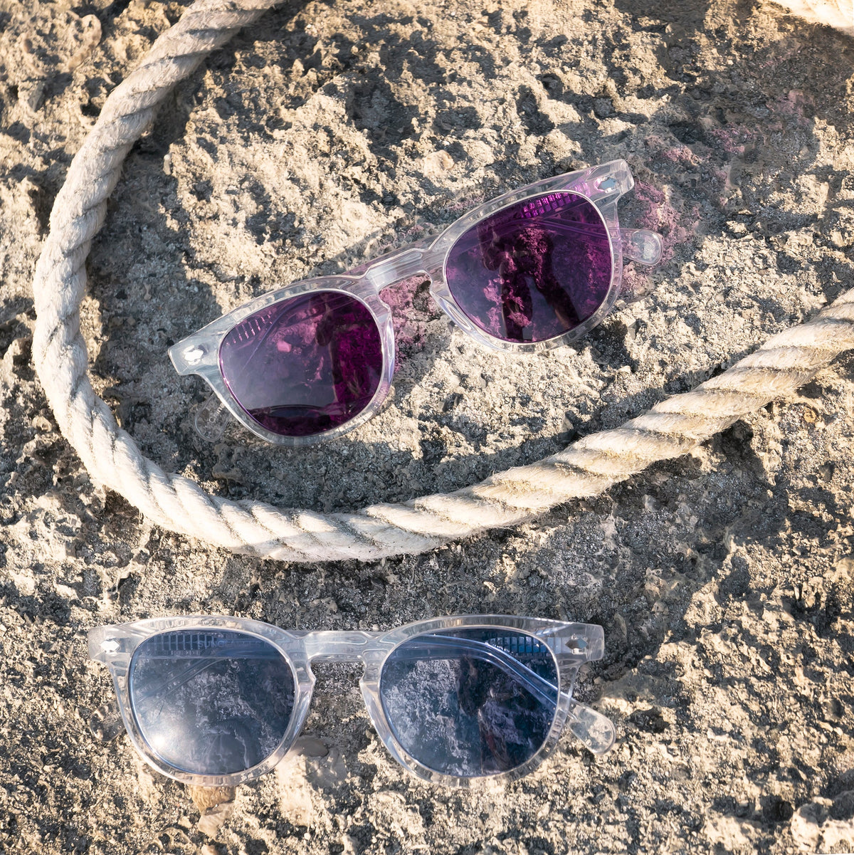 Clear Acetate Square Sunglass with Colored Lenses - Benson
