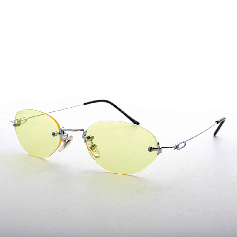 90s Vintage Rimless Oval Colored Lens Sunglass - Piper