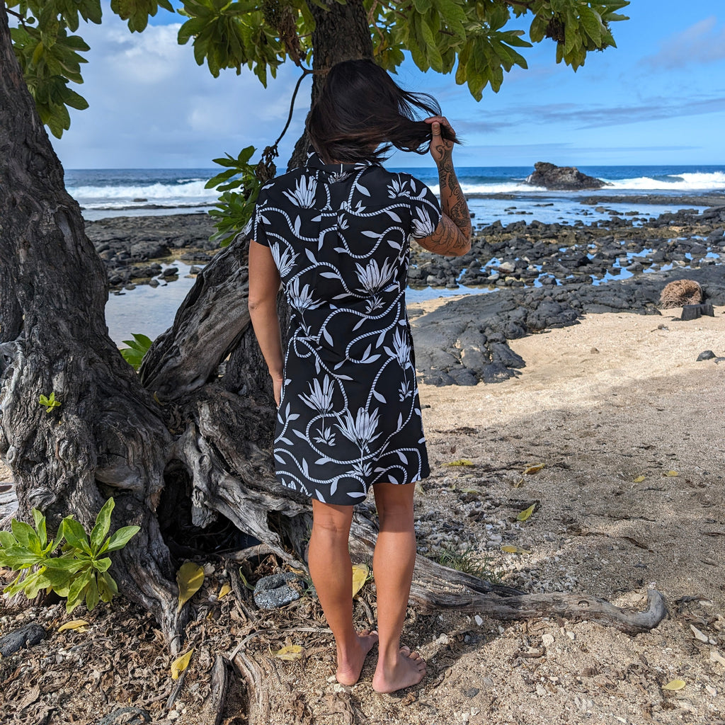 Placket Dress Recycled Poly Ti Leaf Pareu