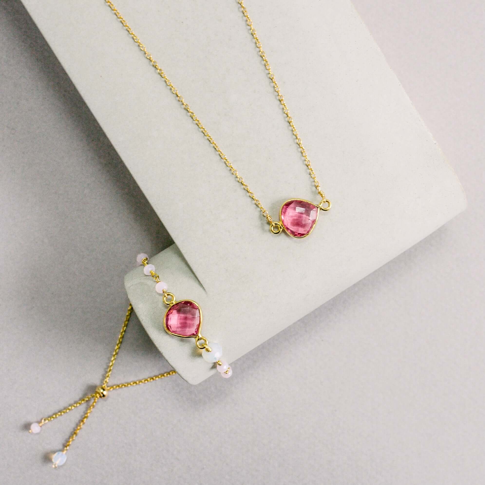 Pink Tourmaline Quartz Minimalist Ballet Necklace