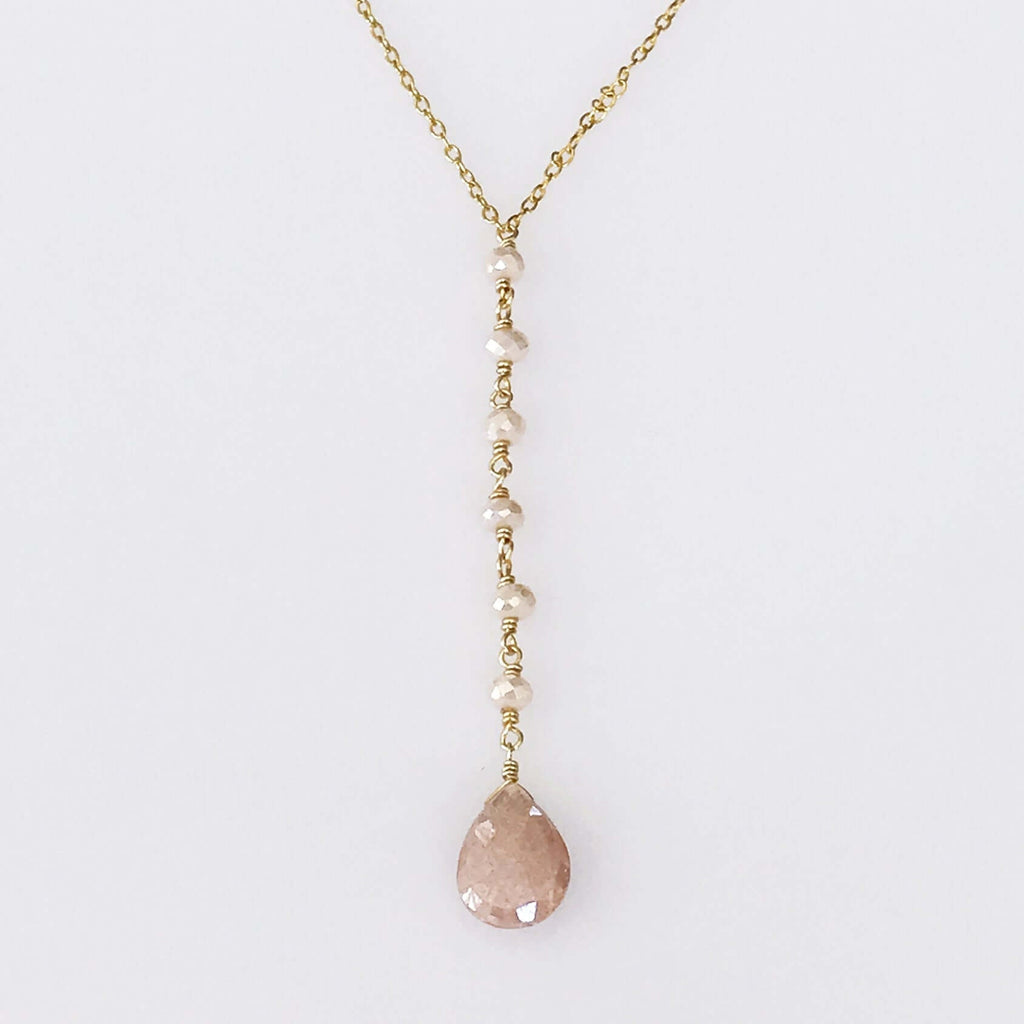 Peach Moonstone Yoga Pendant Necklace