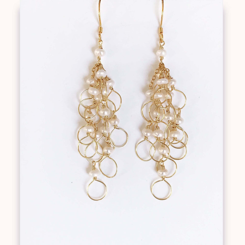 Clear Quartz Gold Chain Loop Earrings