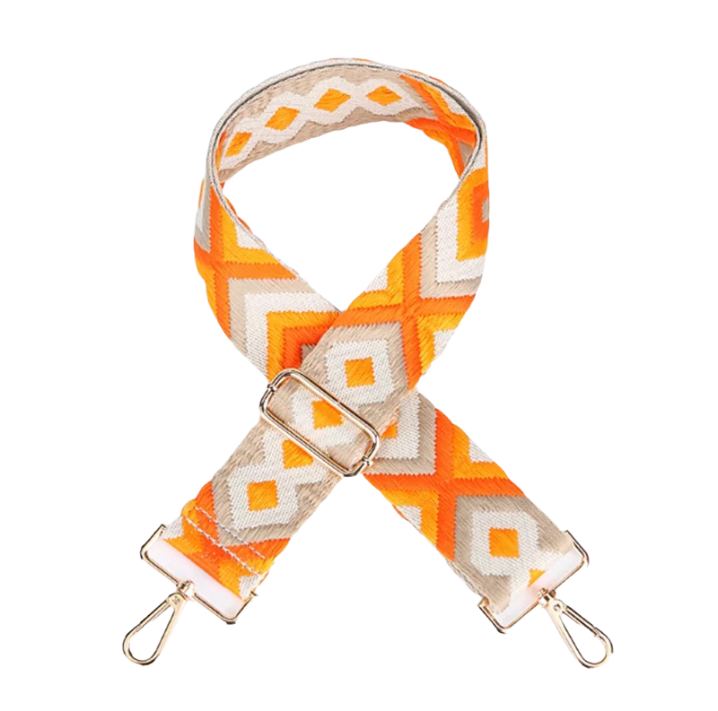 Orange Boho Bag Strap - Gold Hardware