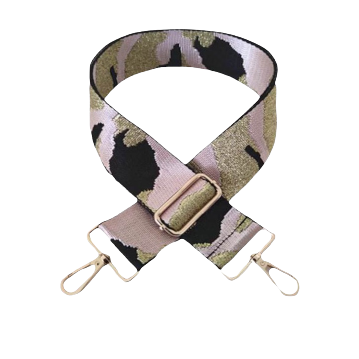 Rose Gold Camo Bag Strap - Gold Hardware