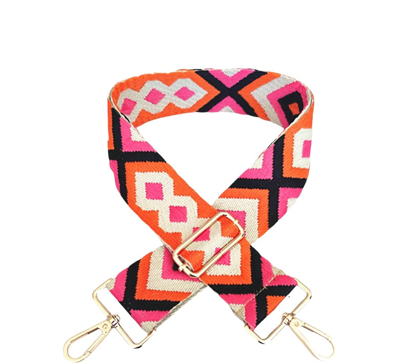 Pink & Orange Boho Bag Strap - Gold Hardware