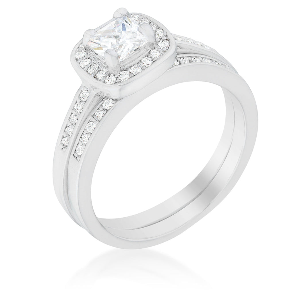 Avera Pave Cushion Wedding Ring Set In Silver Finish