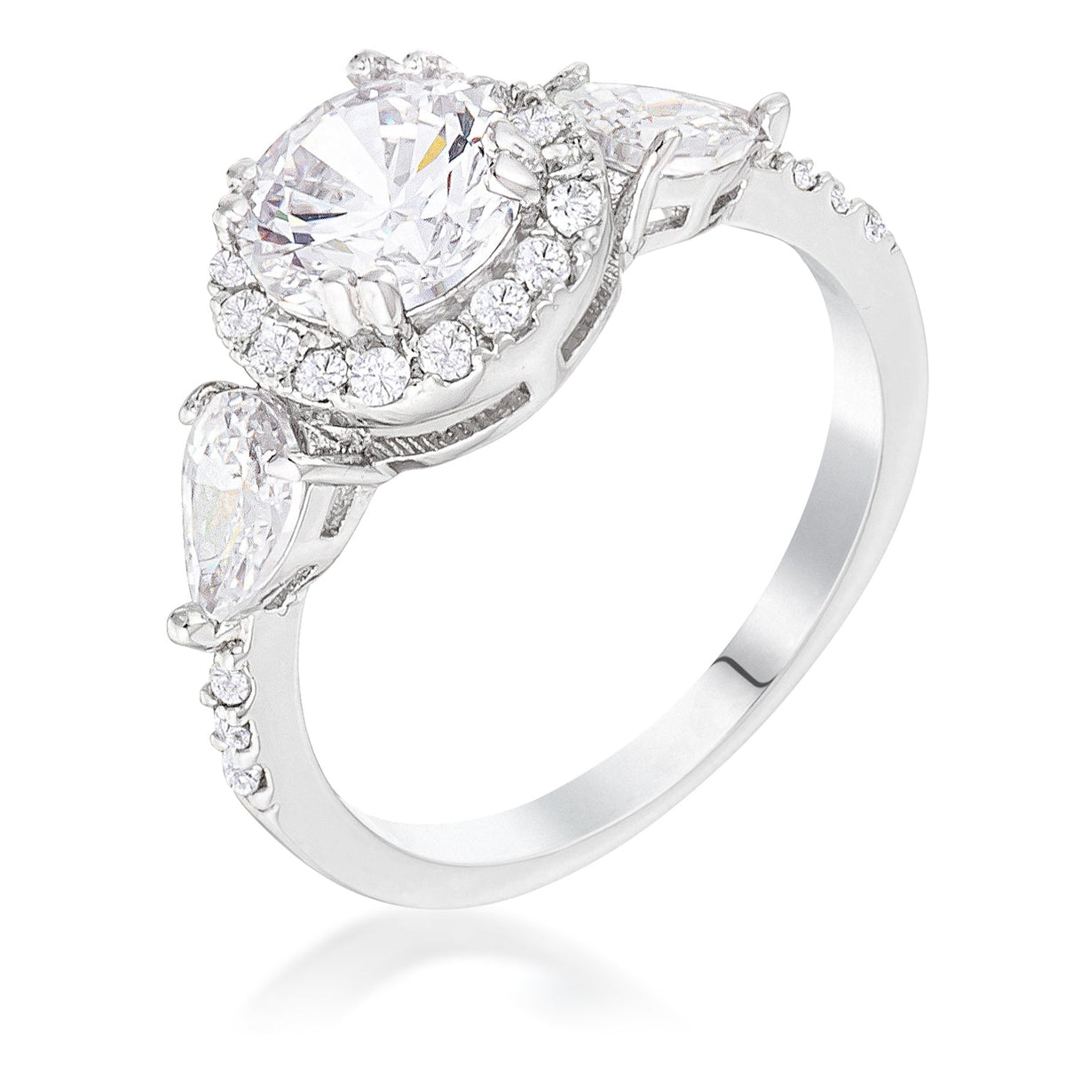 Avera 3-Stone Cz Round Halo Pear Engagement Ring In Silver